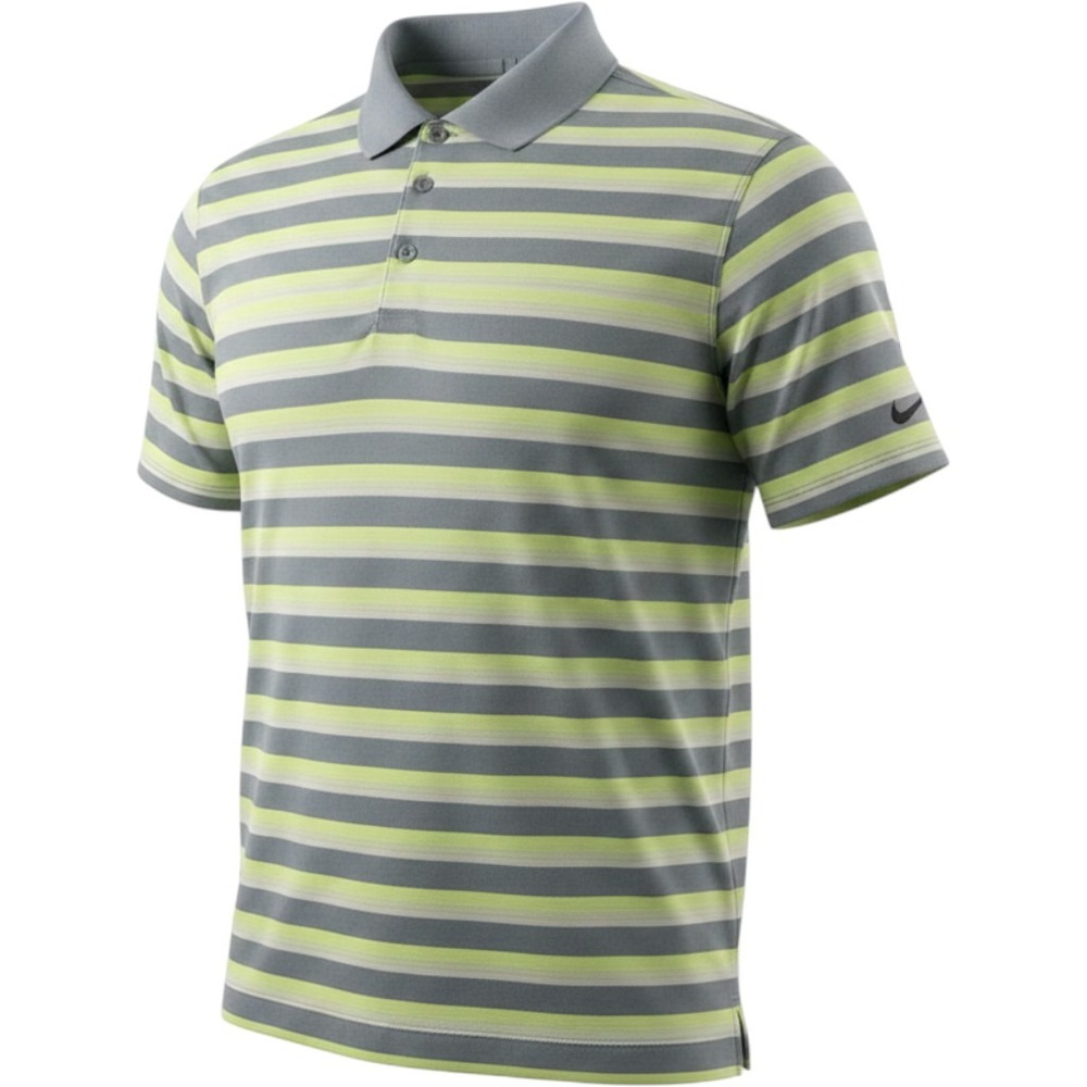 Nike Golf Tour Performance Dri-FIT Striped Polo Shirt Mens XL Grey Neon Green